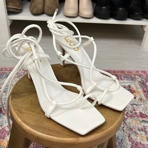 White lace up heels. Very small heel